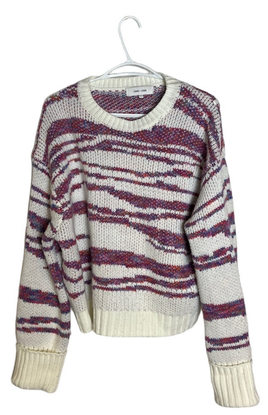 John + Jenn Burgundy White Stripe Crewneck Knit Sweater XL Cozy Pullover